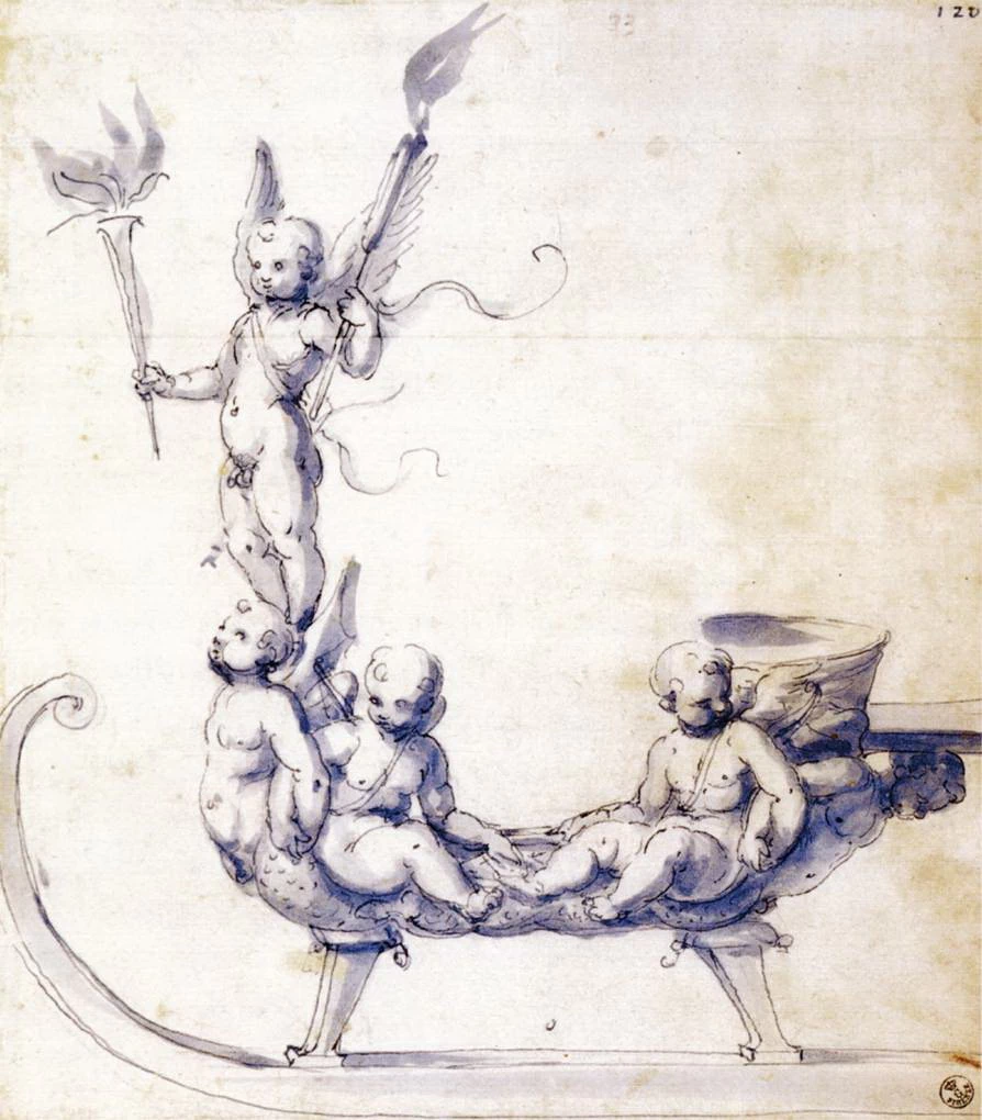 Schizzo per una slitta con putti - Uffizi, Firenze